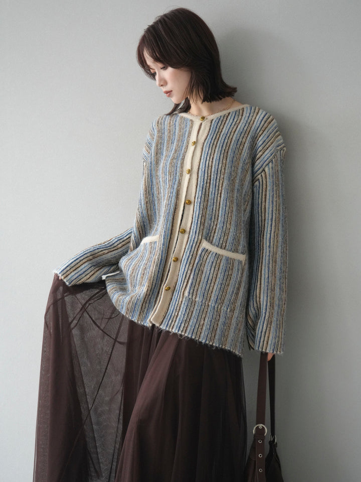 [予約]アンティークボタンストライプニットカーディガン/ivory