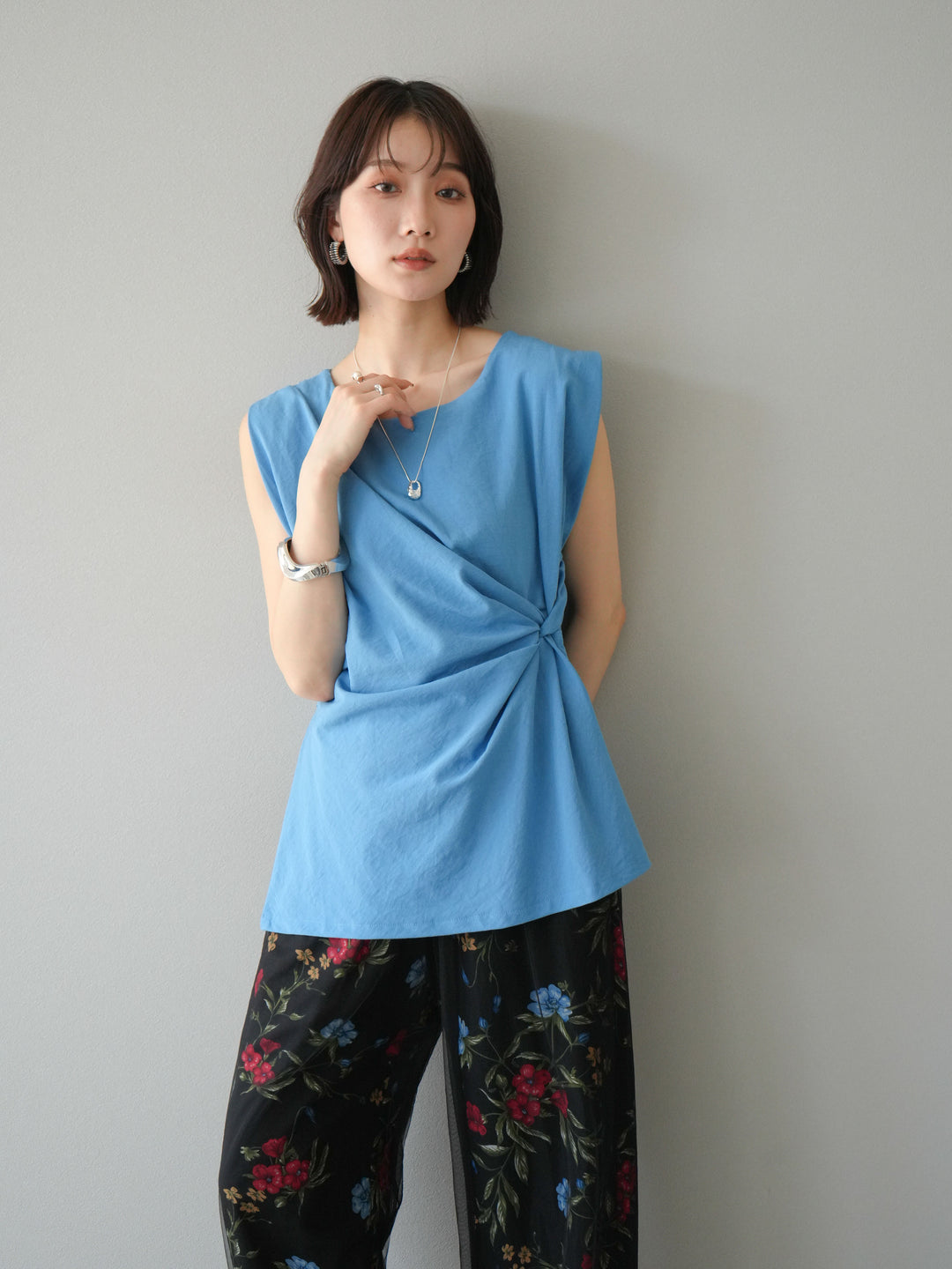 [予約]サイドツイストフレンチトップス/ブルー