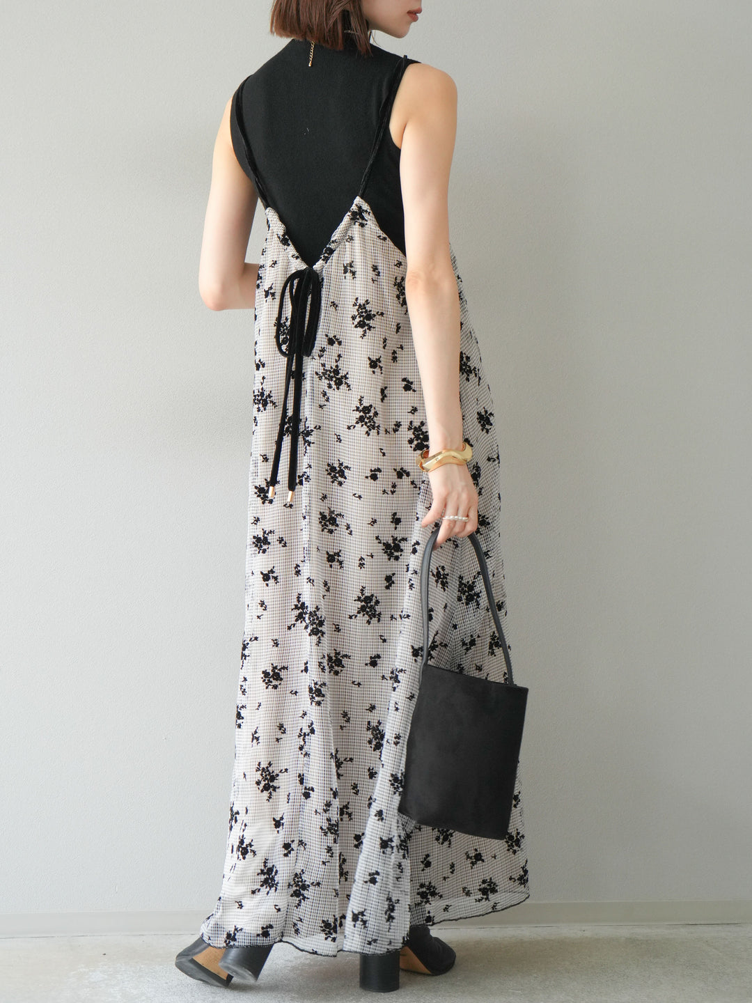 [予約]フロッキーチュールレイヤードベロアキャミワンピース/ベージュ