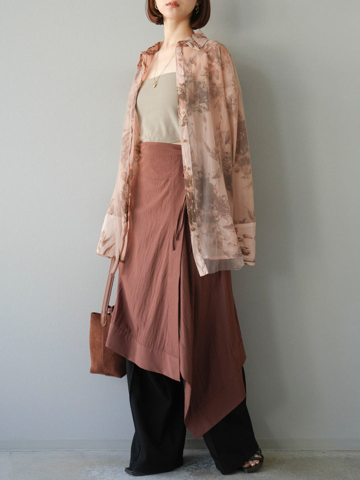 [予約]アシンメトリーレイヤードスカート/ブラウン