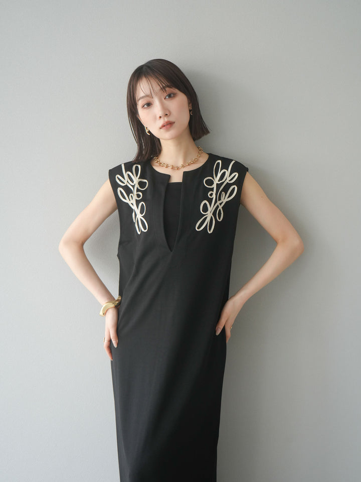 [予約]ライトポンチコード刺繍ワンピース/ブラック