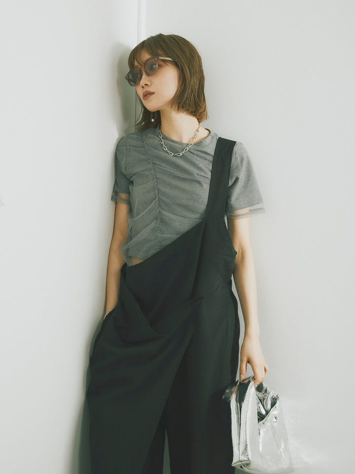 [予約]シャーリングチュールレイヤードTシャツ/グレー