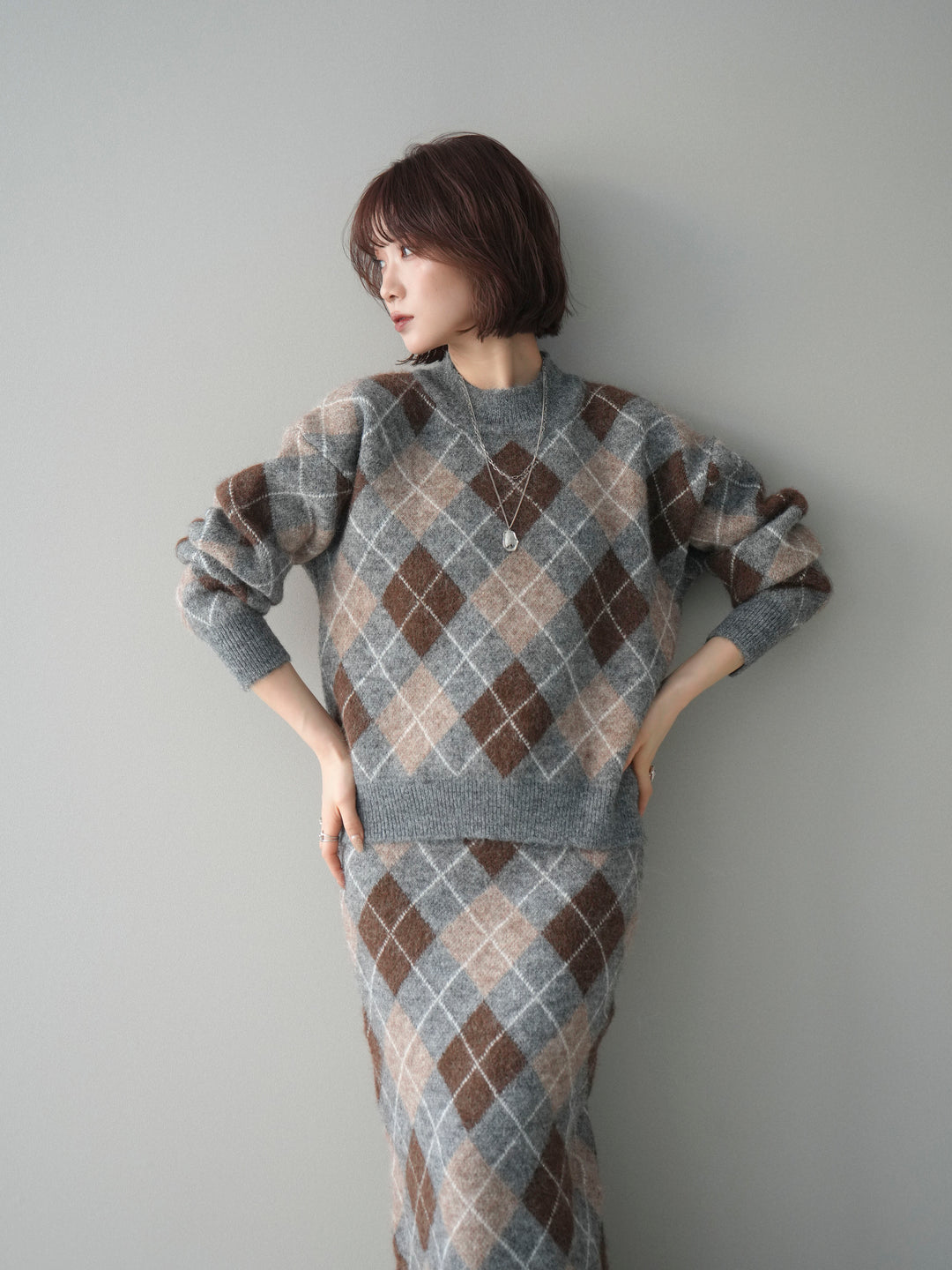 [SET]アーガイルニットプルオーバー&ロングスカートSET UP(2set)