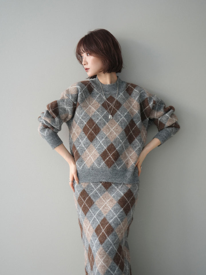 [SET]アーガイルニットプルオーバー&ロングスカートSET UP(2set)