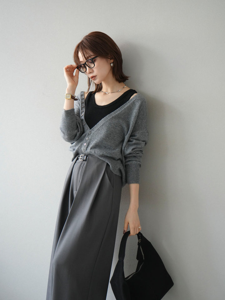 [予約]デザインボタンニットカーディガン＆タンクトップSET/グレー