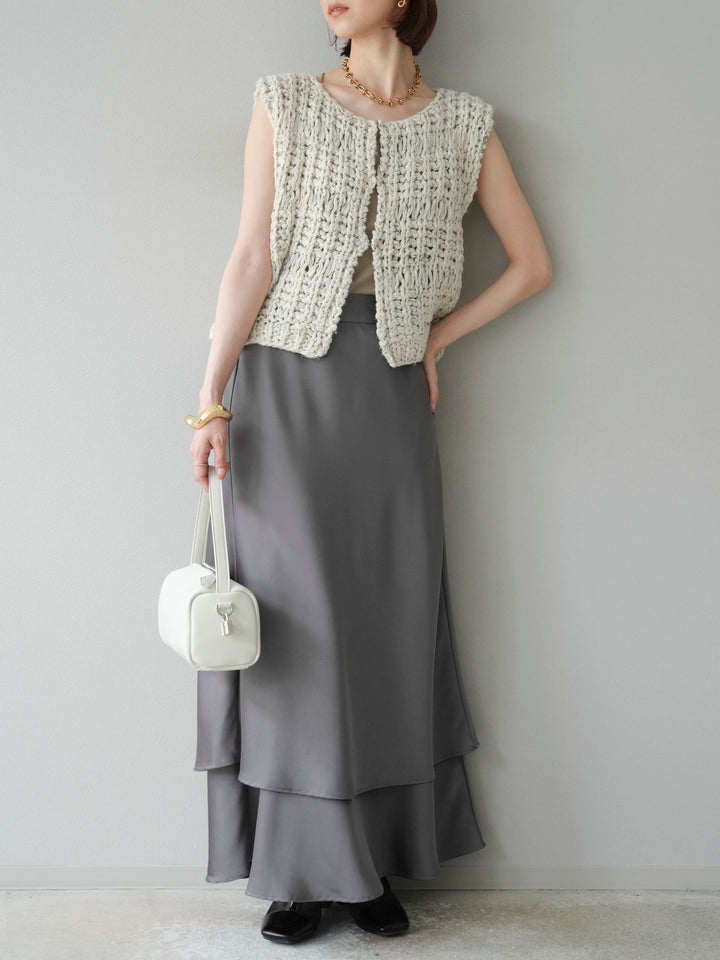 [予約]サテンフリルスカート/グレー