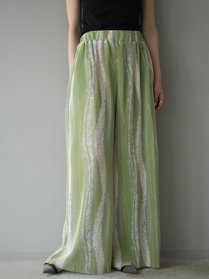[予約]ニュアンスプリーツワイドパンツ/ライトグリーン