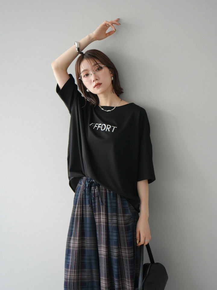 [予約]異素材メタリックロゴ刺繍×プリントTシャツ/ブラック