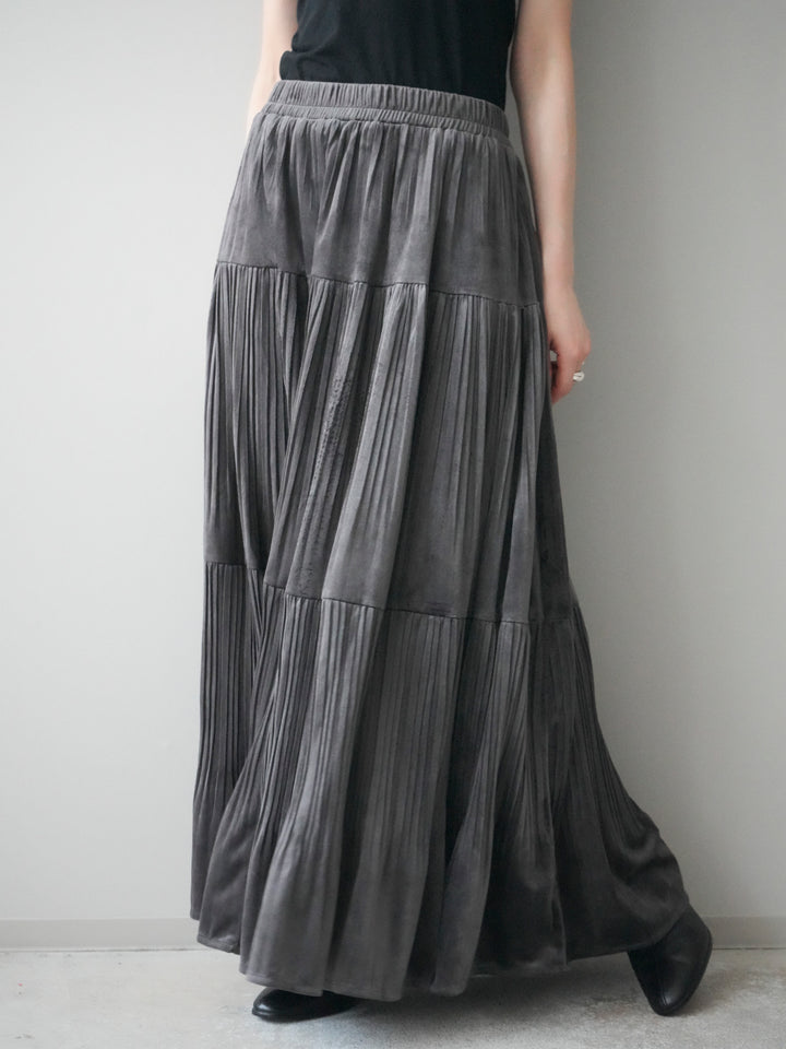 [予約]ベロアティアードワッシャースカート/charcoal