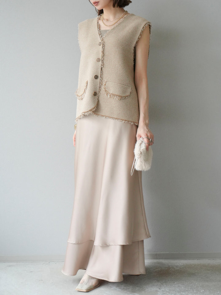 [予約]サテンフリルスカート/ベージュ