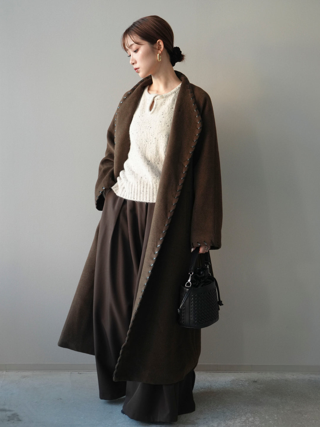 [SET]ハンドステッチ裏中綿ロングコート+選べるアクセセット(2set)