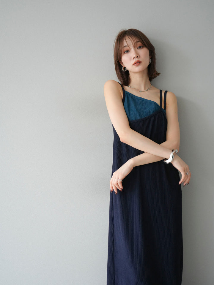 [予約]バイカラーレイヤードキャミワンピース/ネイビー