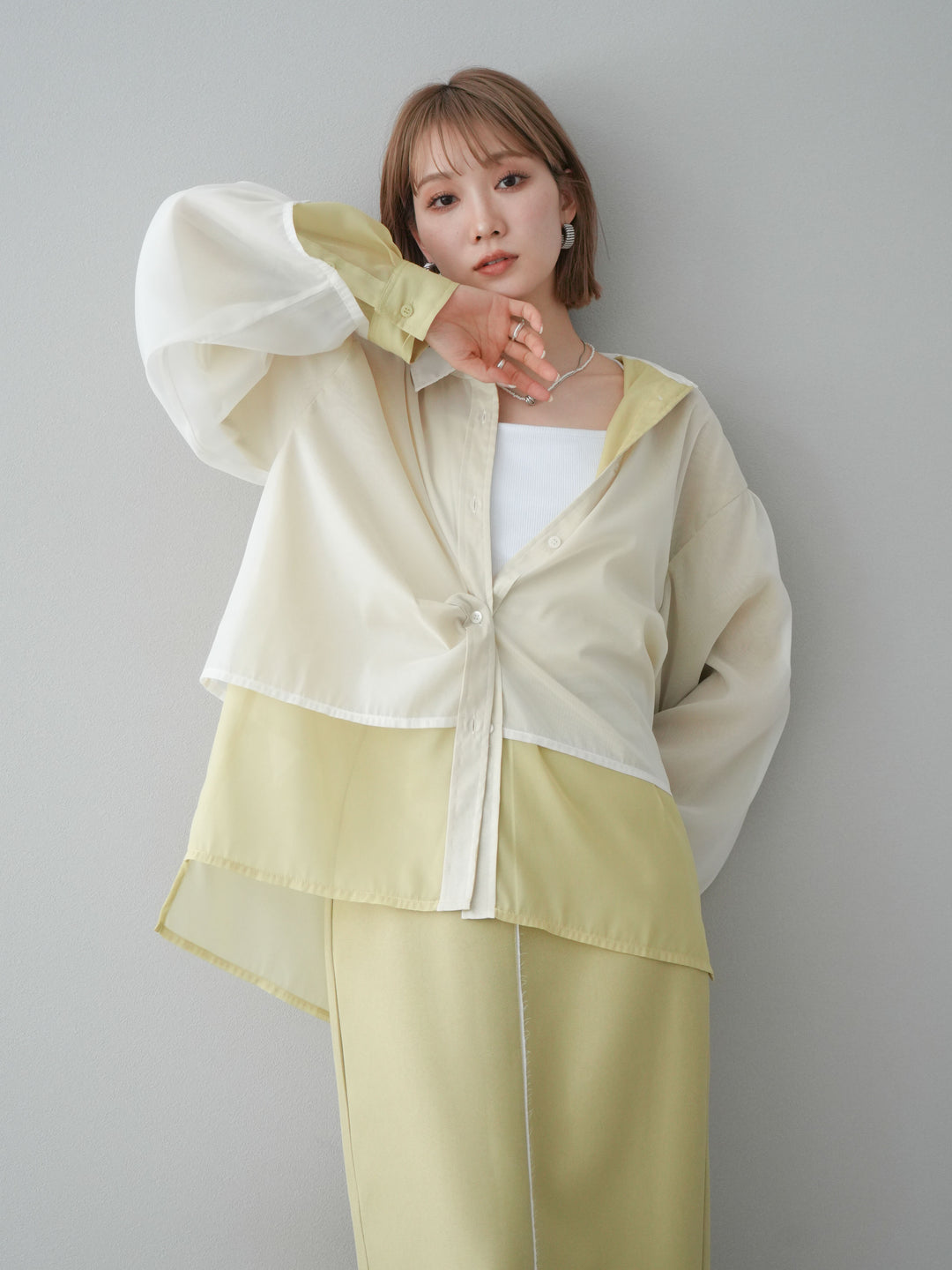 [予約]シアーレイヤードシャツ/オフ