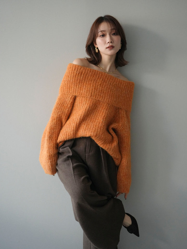 [予約]オフショルミックスニットプルオーバー/orange