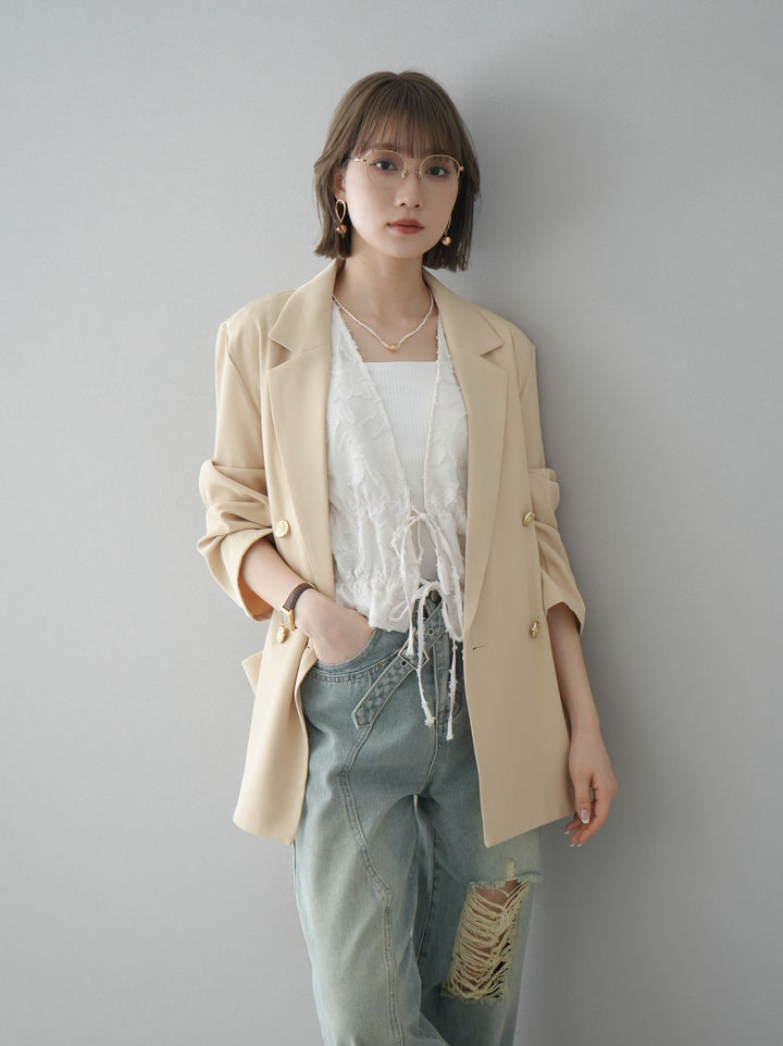 [予約]シアージャガードシャーリングブラウス/アイボリー