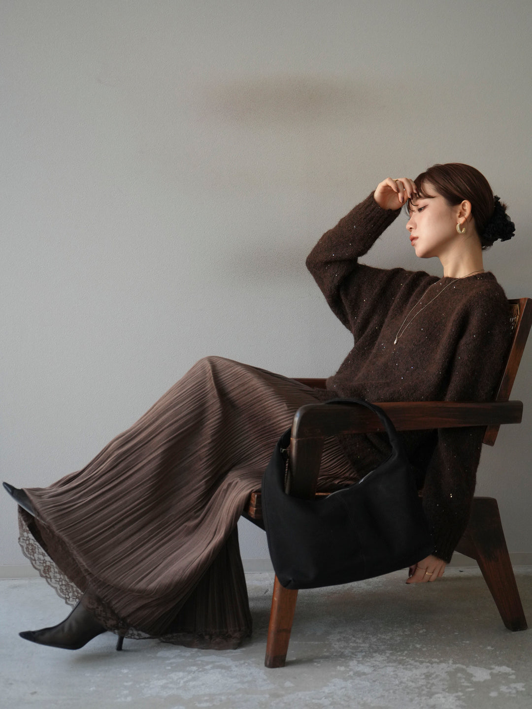 [予約]スパンコールニットプルオーバー/ブラウン