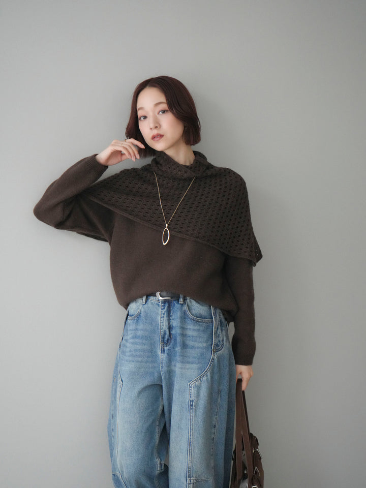 [予約]メッシュケープアンサンブルニットプルオーバー/brown