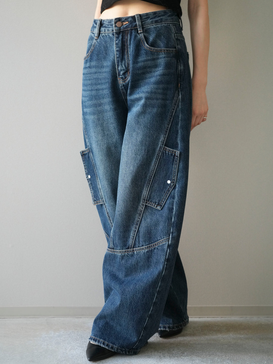 [予約]カーゴデザインコクーンデニムパンツ/navy