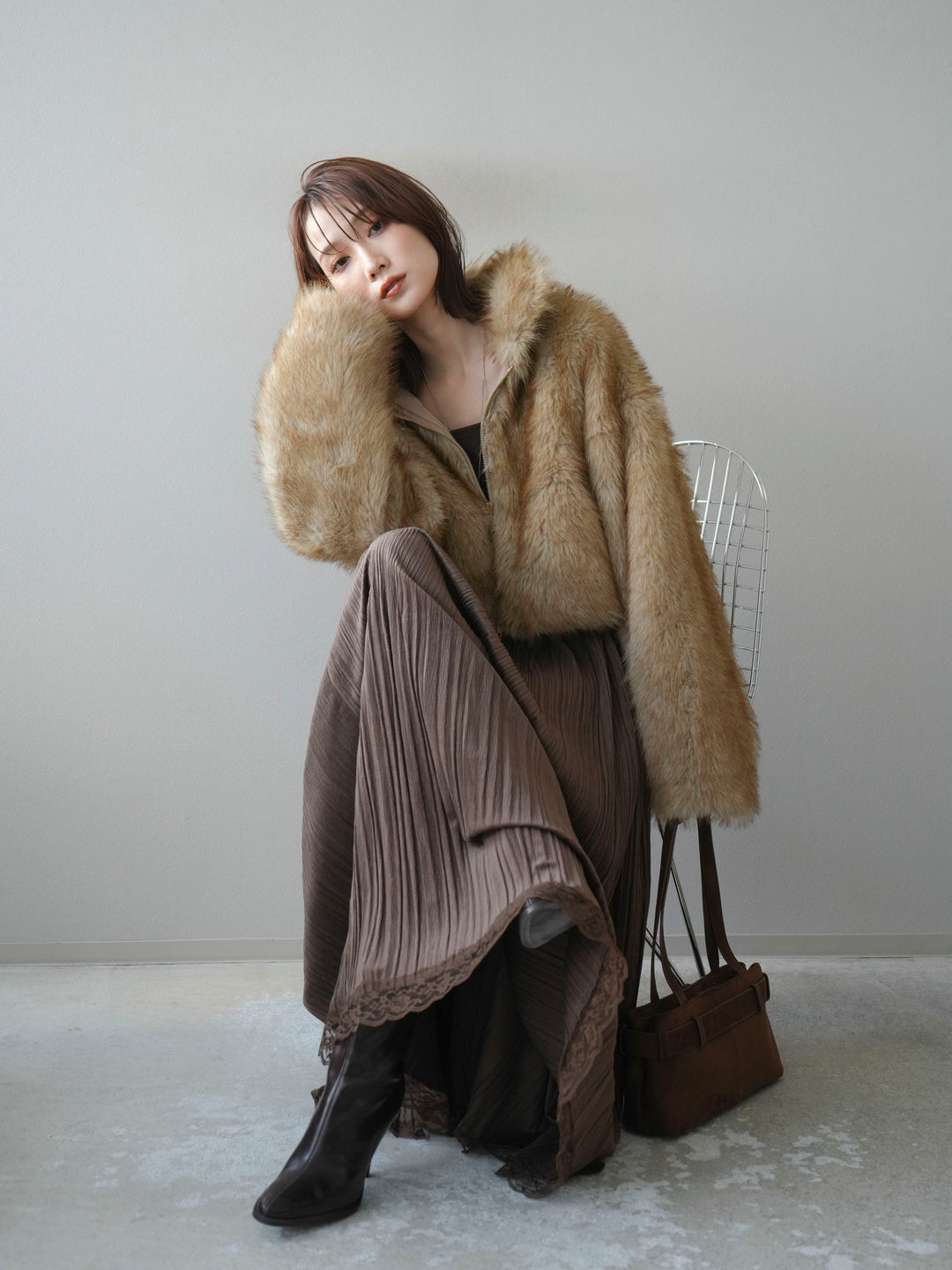 [予約]フェイクファーショートZIPジャケット/mix