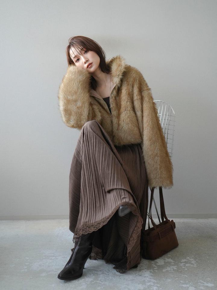 [予約]フェイクファーショートZIPジャケット/mix