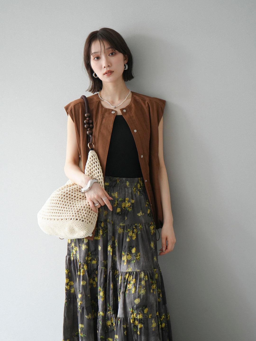 [SET]リネンライクドロストバルーンブルゾン+フラワーワッシャープリーツスカート(2set)