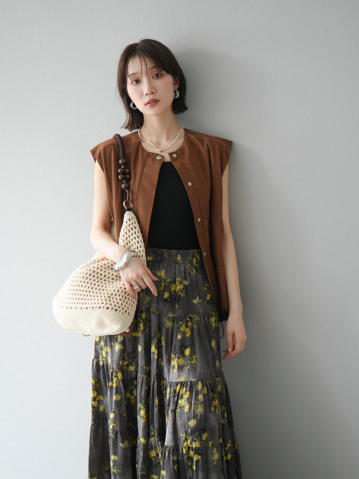 [SET]リネンライクドロストバルーンブルゾン+フラワーワッシャープリーツスカート(2set)