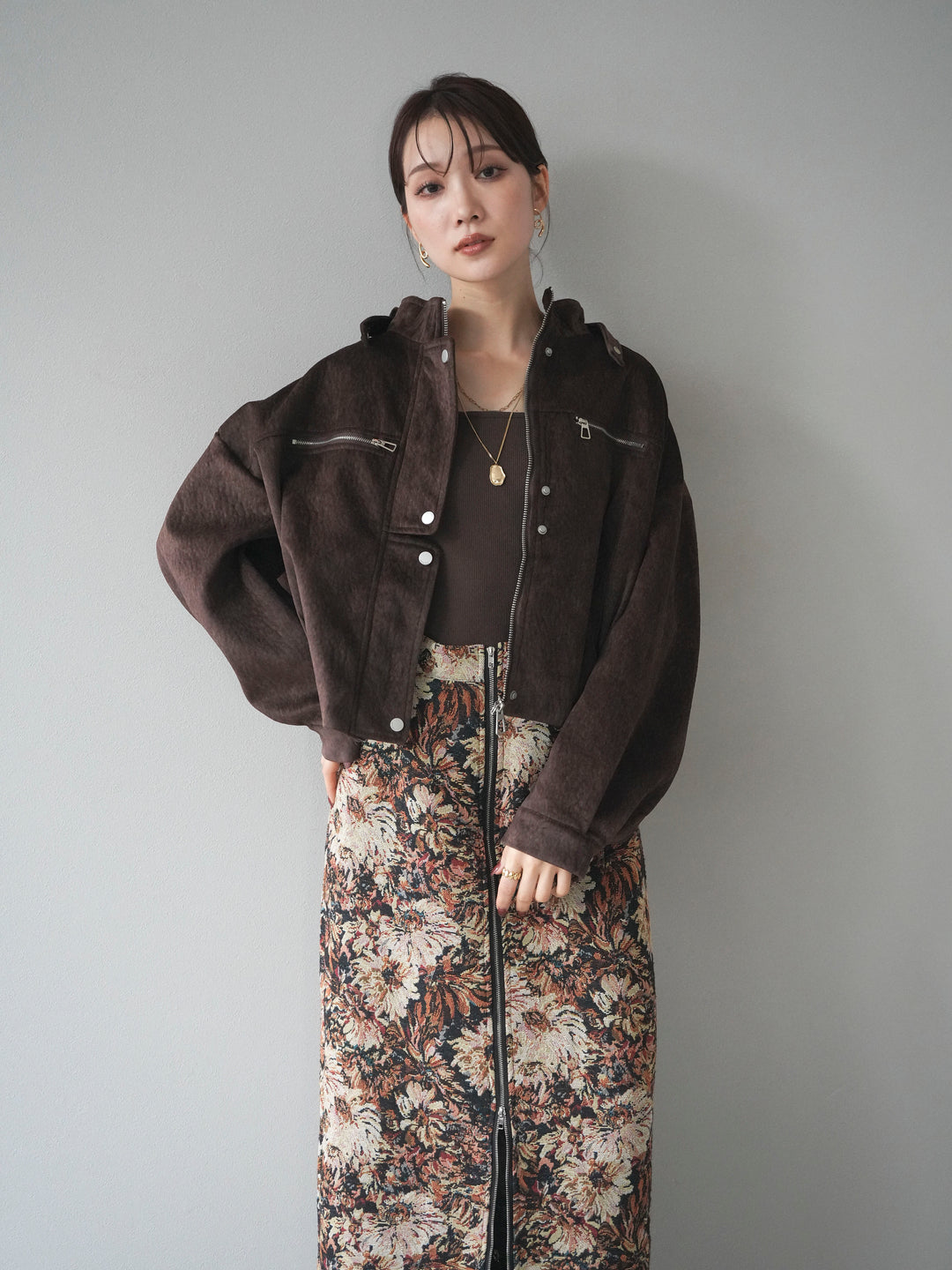[予約]スエードジップデザインブルゾン/brown