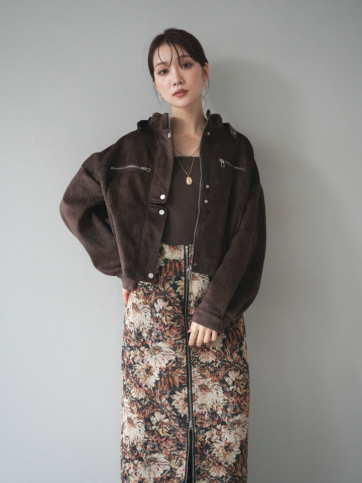 [予約]スエードジップデザインブルゾン/brown