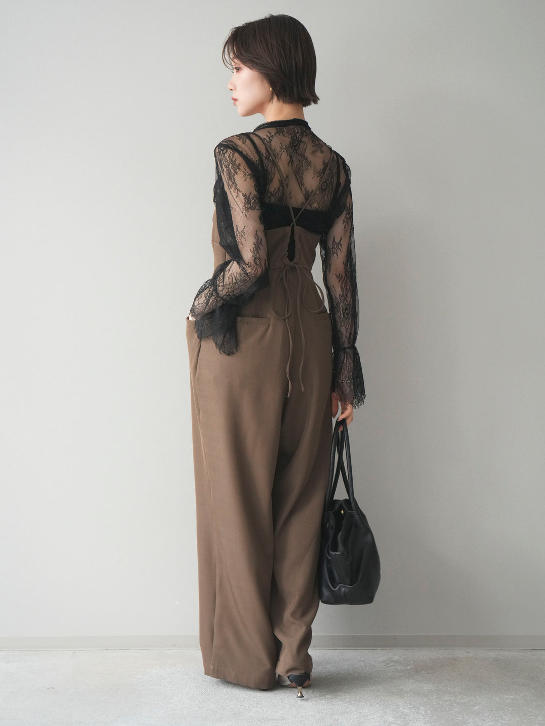 [SET]バックデザインサロペット+リバーレースボウタイトップス(2set)