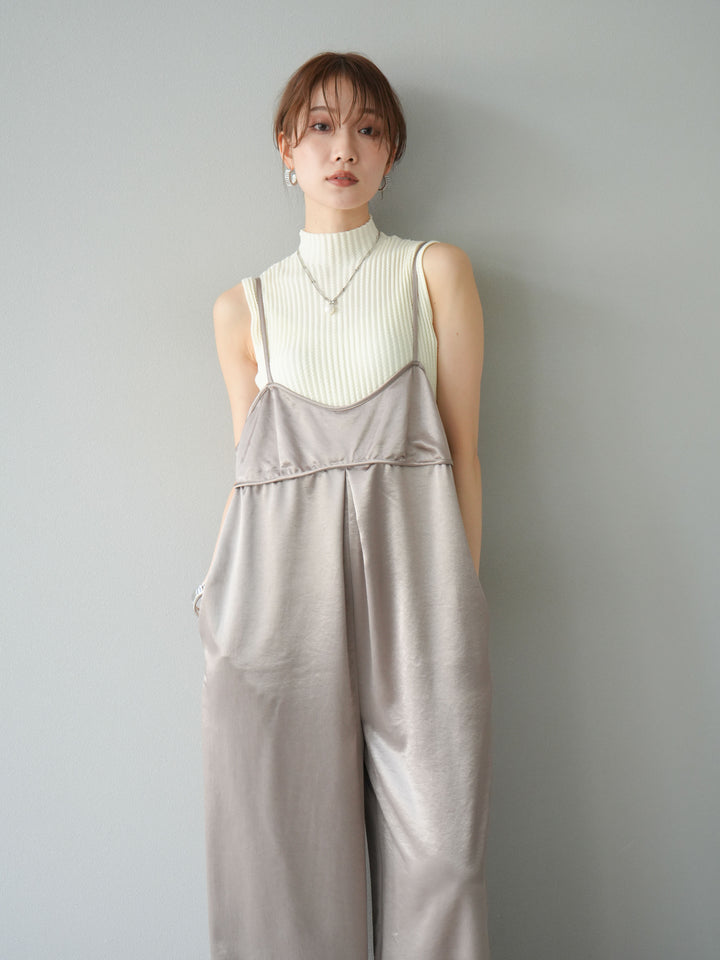 [予約]ボトルネックワッフル編みノースリーブニットトップス/オフホワイト