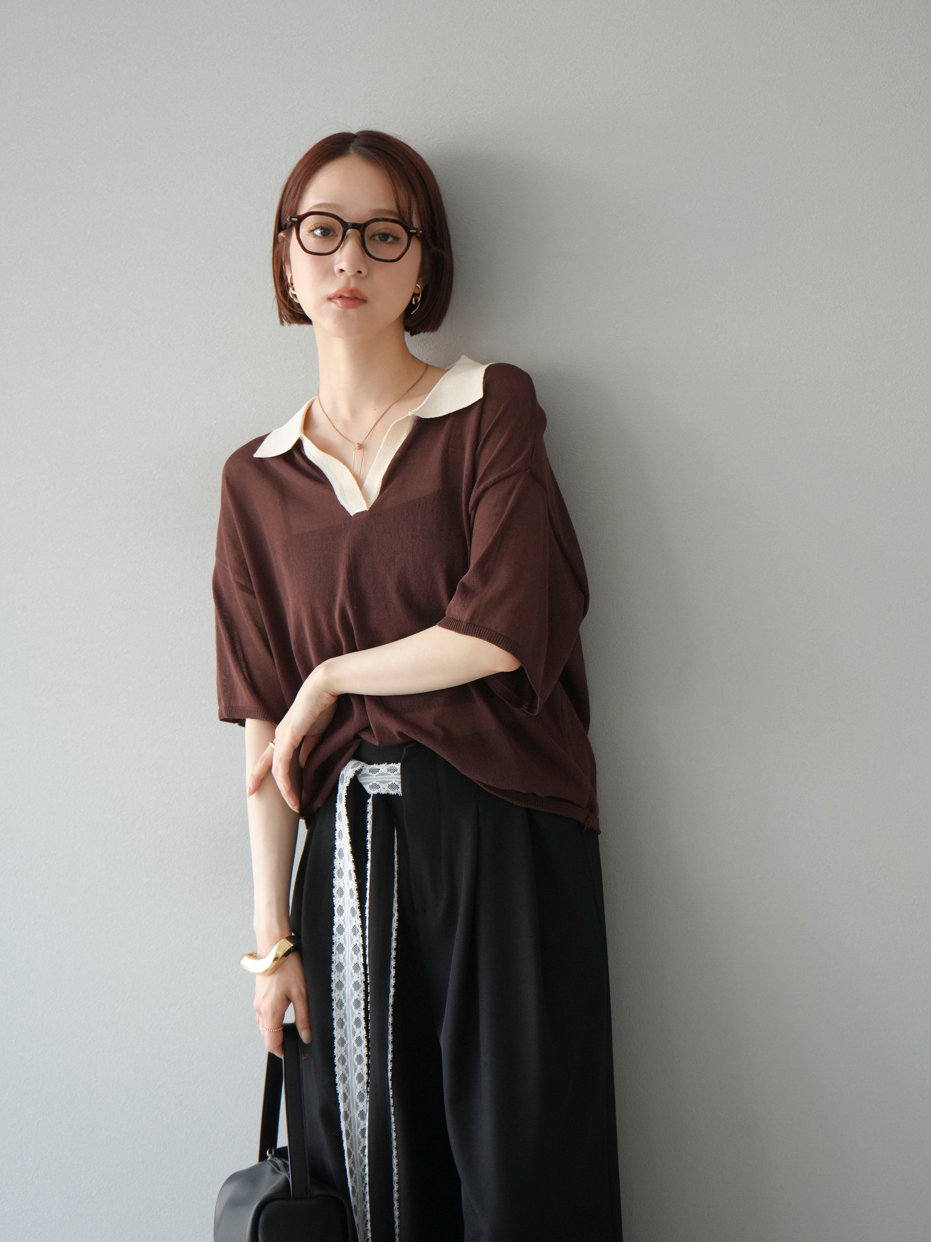 予約]シアーポロニットプルオーバー/ブラウン – Lumier