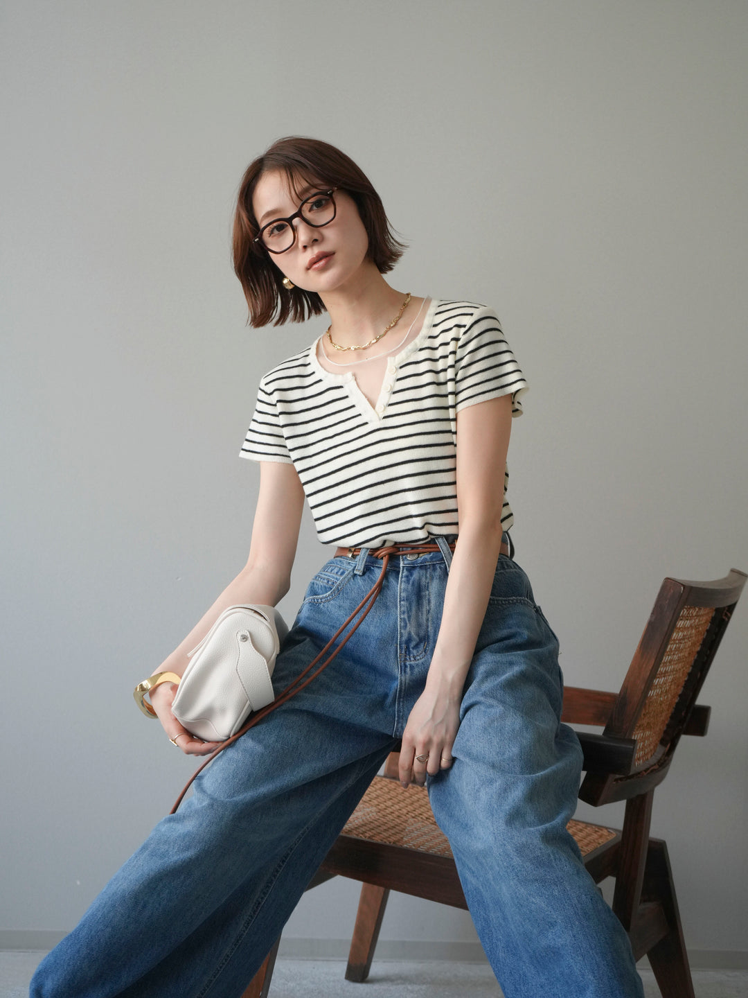 [予約]チュールレイヤードボーダーサマーニット/white