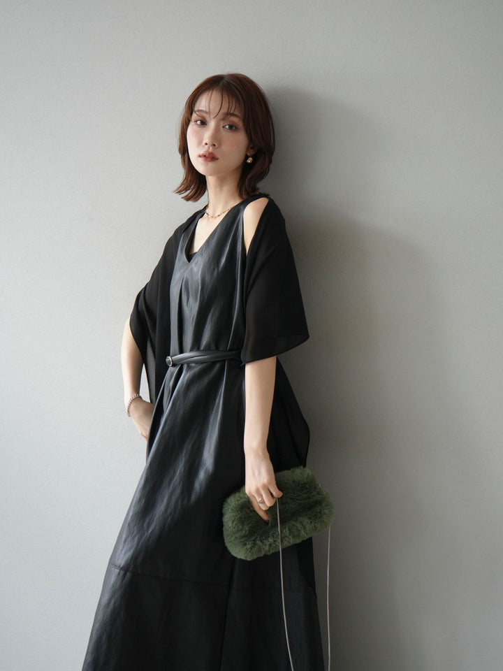 [予約]レザーAラインワンピース/ブラック