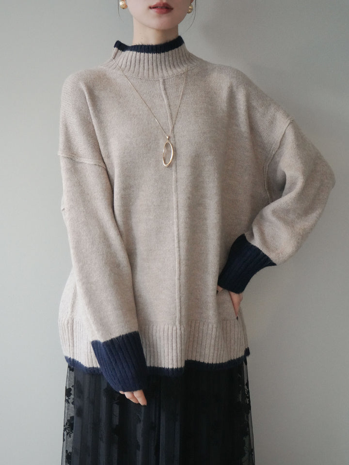 [SET]配色ハイネックニットプルオーバー+配色ハイネックニットプルオーバー(2set)