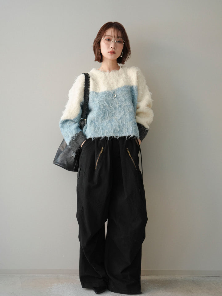 [SET]バイカラーモヘアタッチニットプルオーバー+選べるアクセセット(2set)