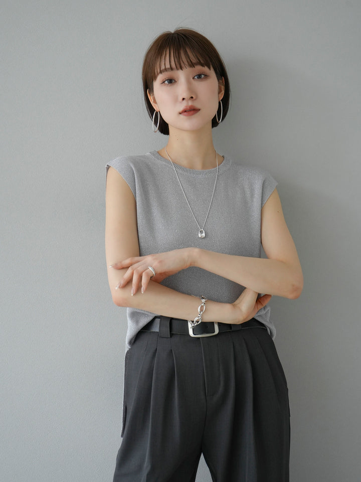 [Pre-order] Lame sheer knit sleeveless top/gray