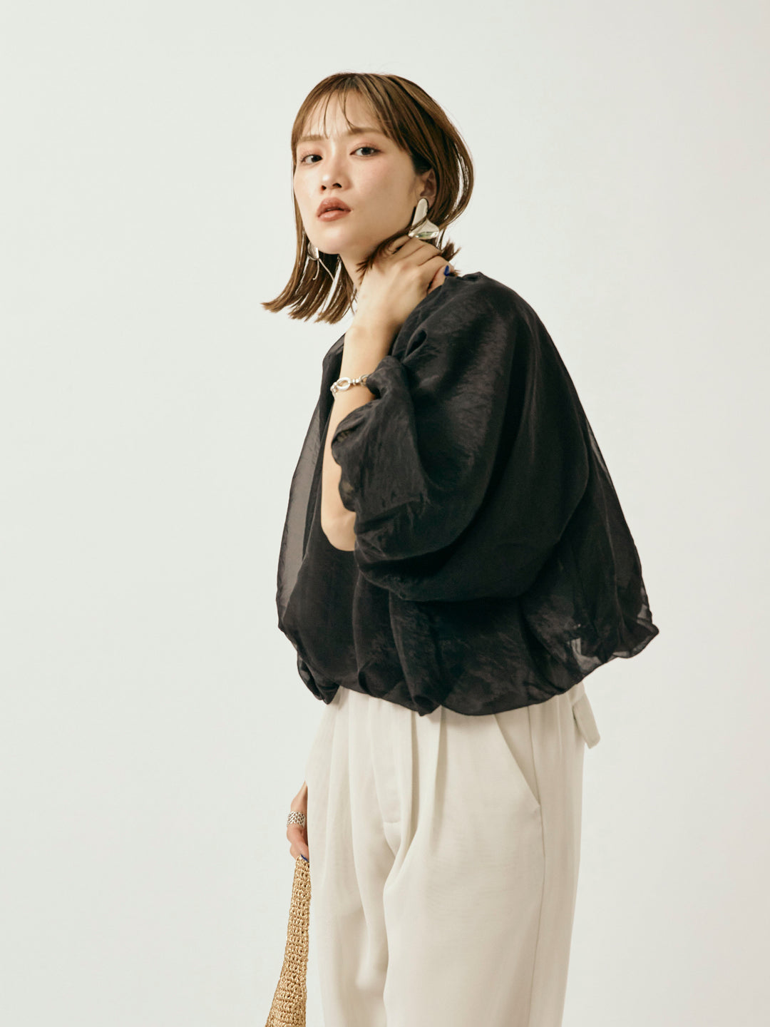 【Allure】[SET]オーガンジーバルーンショートブラウス+オーガンジーバルーンショートブラウス(2set)