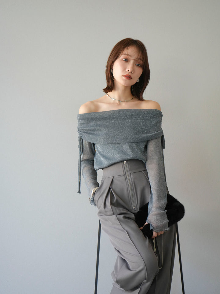 [予約]ラメシアーウィンガーホールオフショルトップス/チャコール