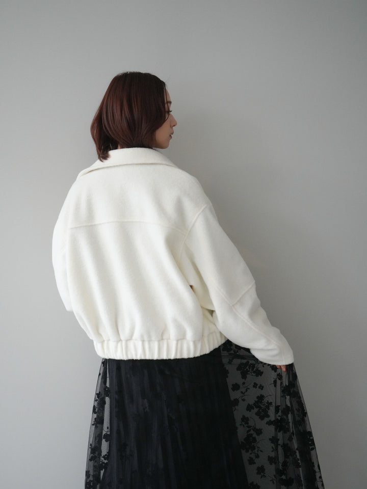 [SET]ウールライクフライトジャケット+アンティークボタンニットカーディガン+フラワーフロッキーチュールプリーツスカート(3set)