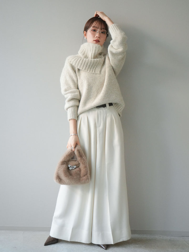 [予約]ウールタッチベルト付ワイドパンツ/offwhite