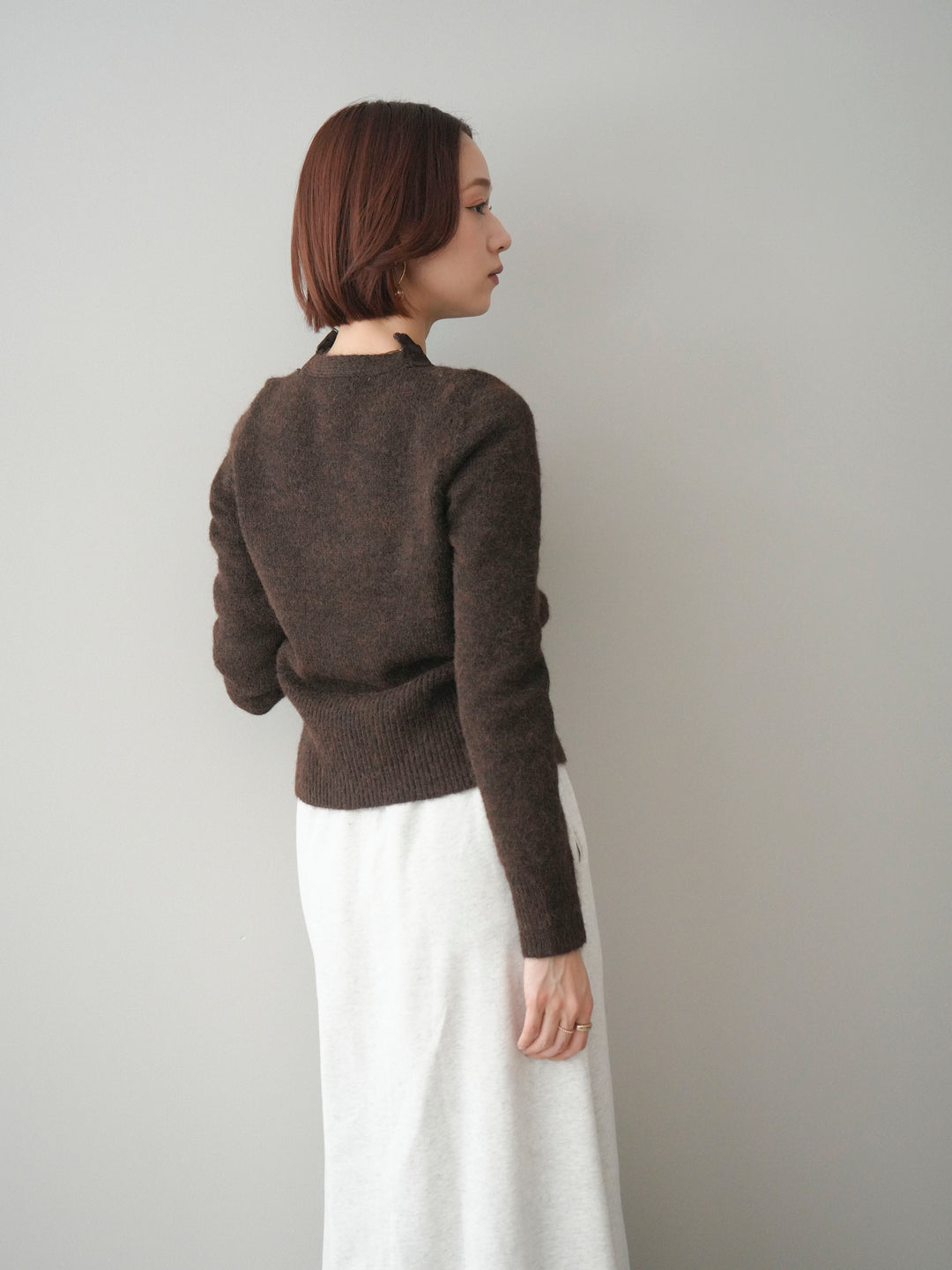 [SET]レースネックコンパクトニットカーディガン+選べるアクセセット(2set)