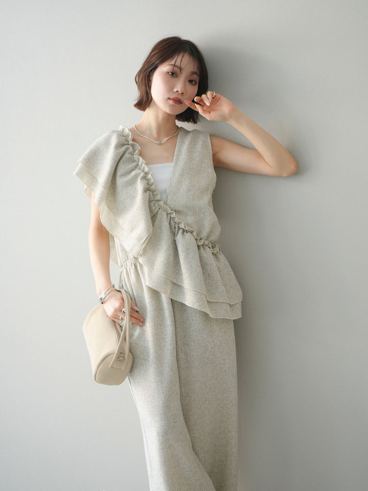 [SET]3WAYミックスツイードギャザーオールインワン+選べるアクセセット(2set)