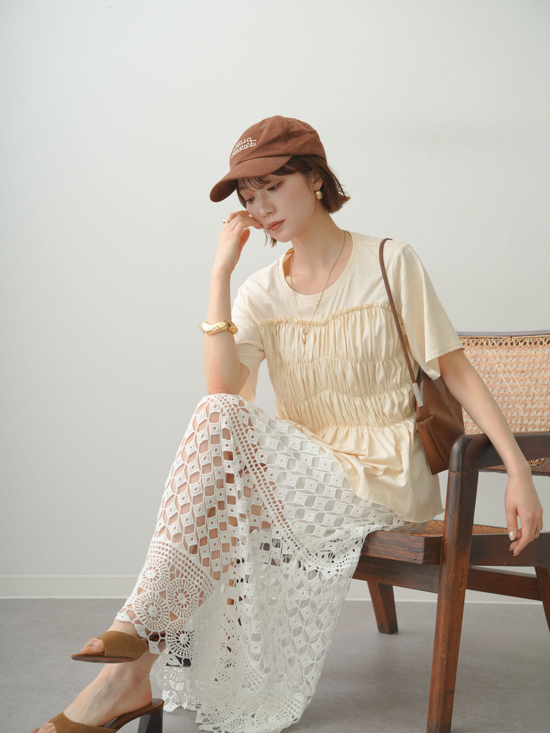 [SET]クールタッチシャーリングTEE+クロシェレースIラインスカート(2set)