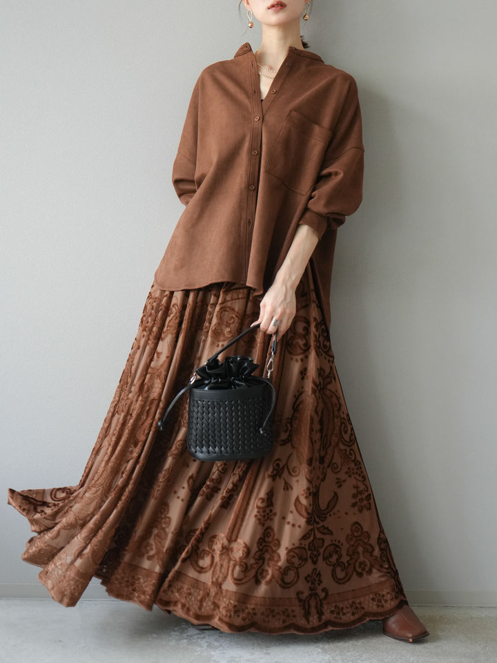 [予約]スエードバンドカラーオーバーシャツ/ブラウン