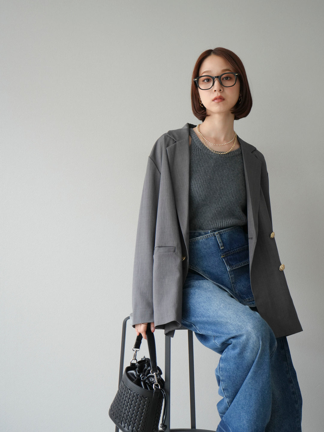 [予約]リブニットアメスリタンクトップ/グレー