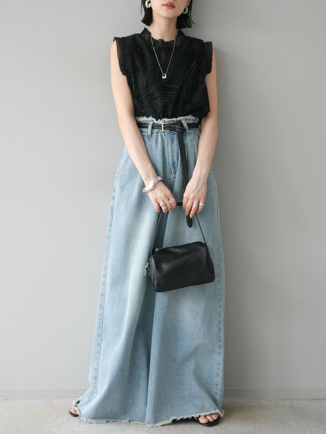 [予約]チュールジャガードノースリブラウス/ブラック