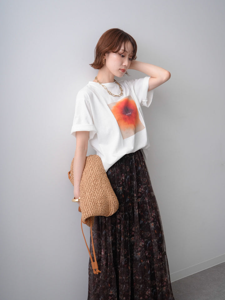 [SET]ニュアンスフローラルフォトTEE+フラワーチュールギャザースカート(2set)