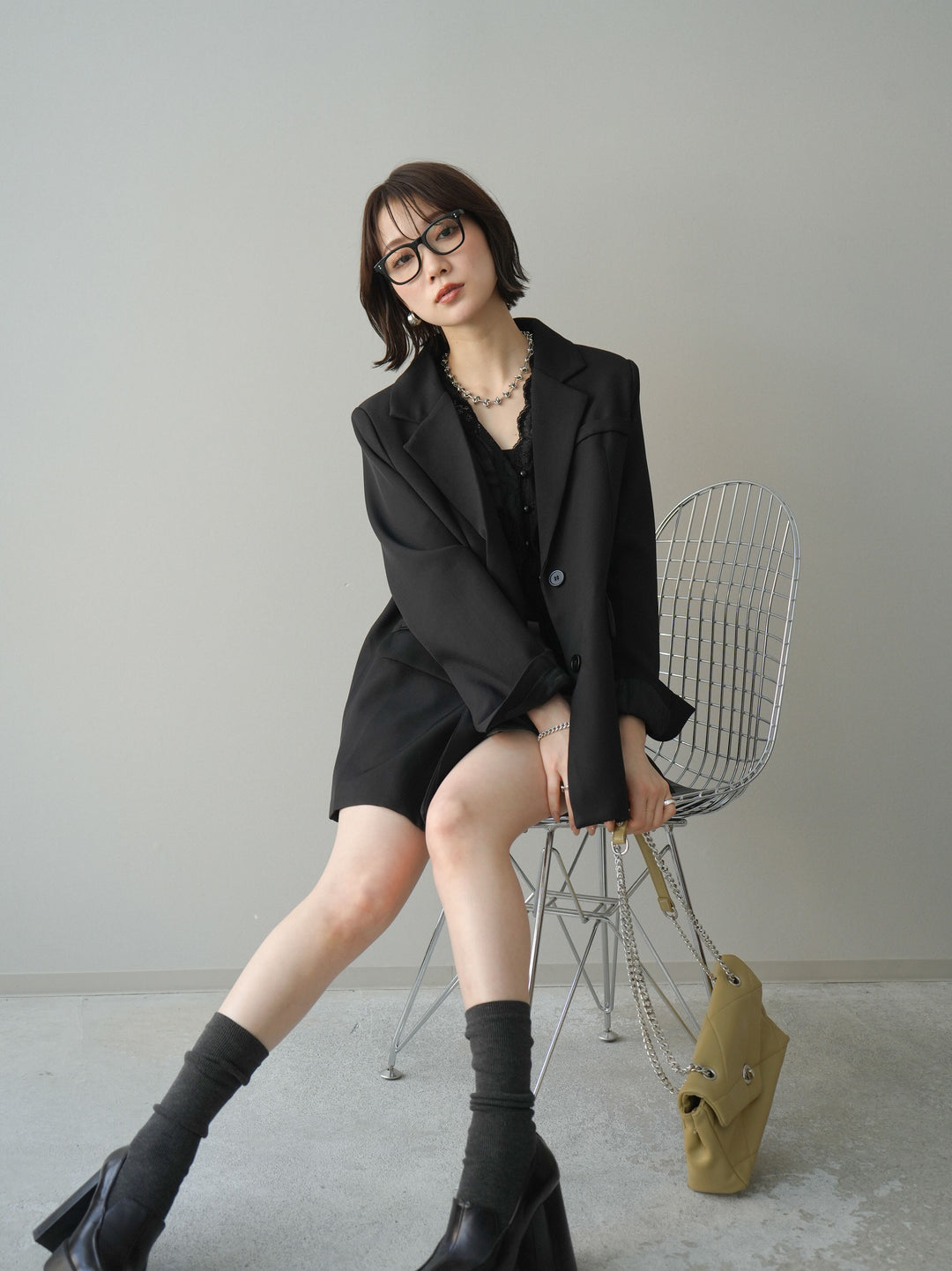 [SET]バックスリットデザインジャケット+ベルト付カーゴミニスカート(2set)