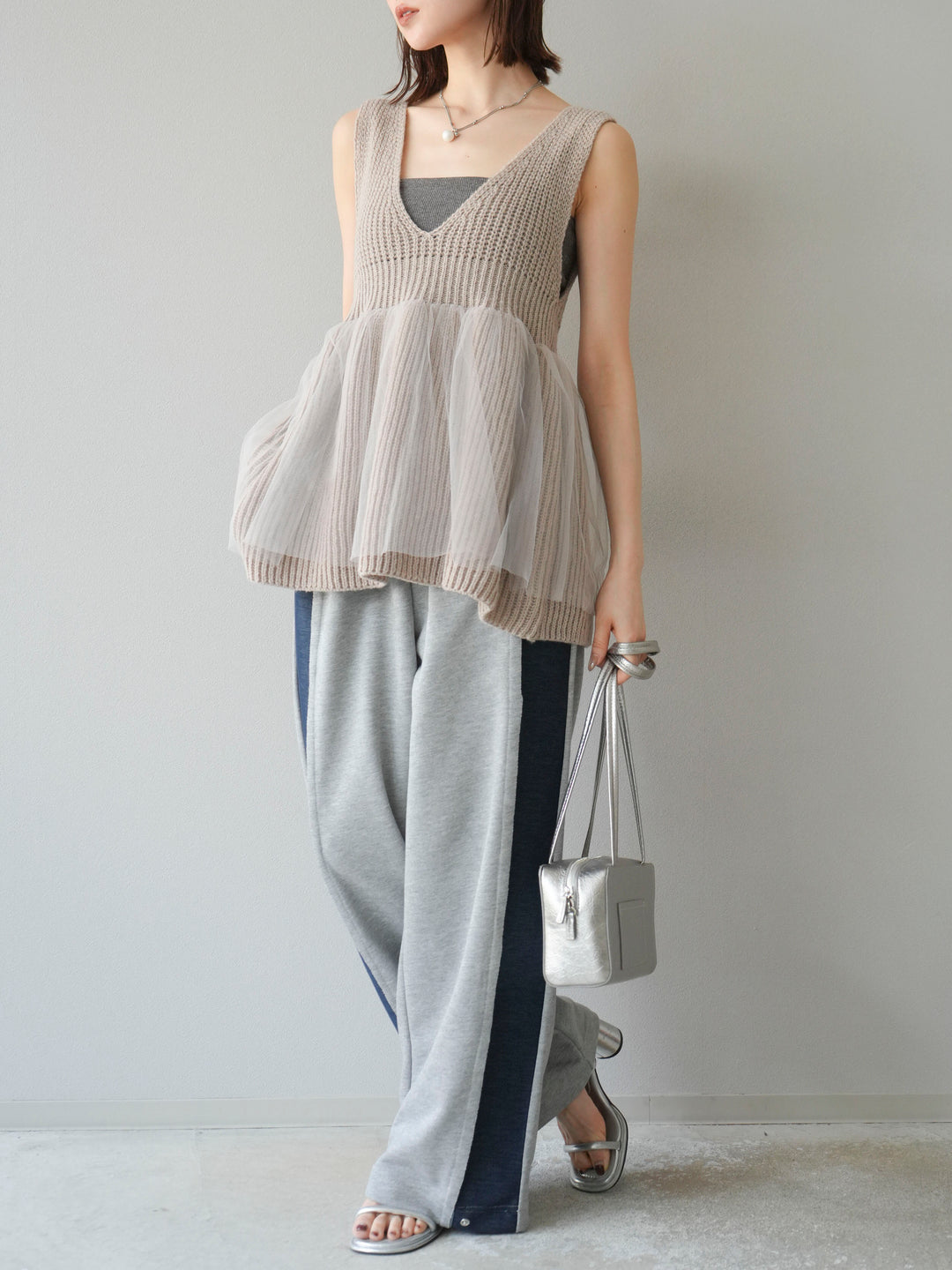 [予約]デニム切替2WAYデザインスウェットパンツ/グレー