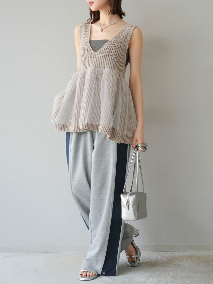 [予約]デニム切替2WAYデザインスウェットパンツ/グレー